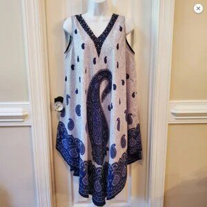 Ana & Kate Elegant Blue and White Paisley Dress (Free Size)